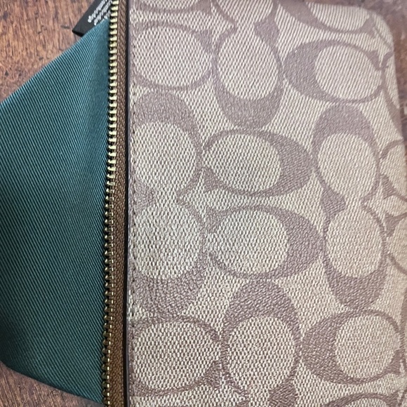 - Coach Signature Canvas Wristlet with Green Leather Trim— - Picture 12 of 13